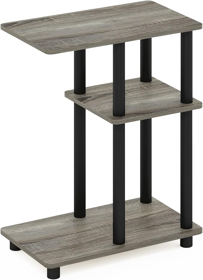 Furinno Turn-N-Tube C-Shape Sofa Side Table, French Oak/Black