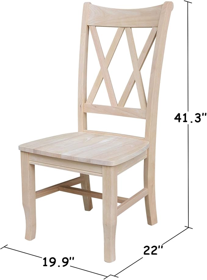IC International Concepts, Set of 2 Double X-Back Dining Chairs, Armless, Real Wood, Kitchen/Dining/Accent, 19.9"W x 22"D x 41.3"H, 225 Lbs Wt. Capacity, DIY, Paint/Stain In Any Color, Unfinished