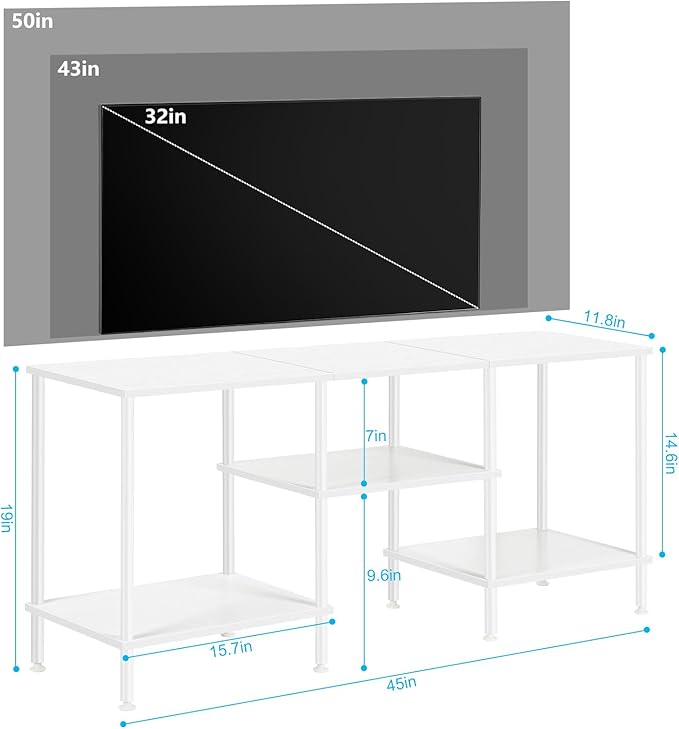 BTY White TV Stand for Bedroom 3 Tier Small Entertainment Center with Storage Industrial TV Media Console Table for 50 Inch TVs, Living Room, Small Space