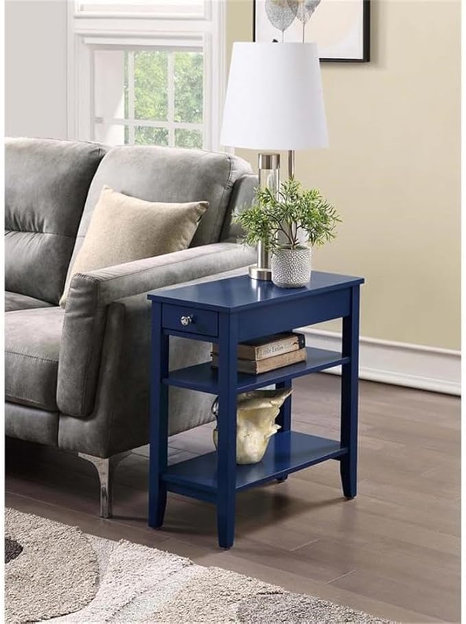 Convenience Concepts American Heritage Chairside End Table with Drawer 23.5" - Classic Living Room Table with Storage Shelf, Bedroom Nightstand, Cobalt Blue