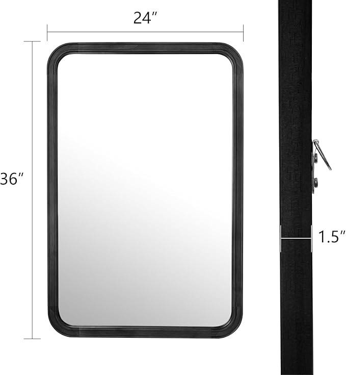 WallBeyond Wood Bathroom Mirror for Wall 24x36 Inch Wooden Frame Rectangle Mirror for Farmhouse Bathroom Vanity Wall Mounted Decorative Mirror (Horizontal/Vertical Black)