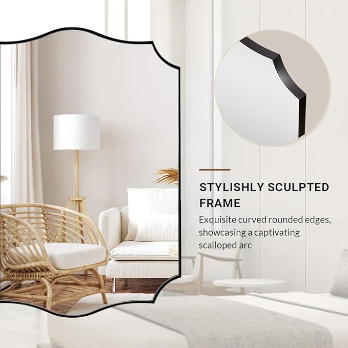 ANDY STAR Black Bathroom Vanity Mirror, 22x30 Irregular Wall Mirror, Scalloped Wall Mirror in Stainless Steel Metal Frame, Asymmetrical Mirror for Bathroom, Bedroom, Living Room, Mantel