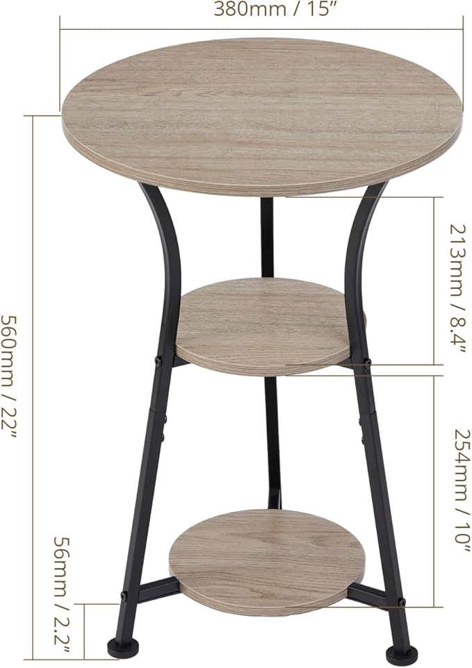 Dulcii Round Side Table for Narrow and Small Spaces,3 Tier Small Round End Table Sofa Side Table for Living Room,Small Bedside Table Round Nightstand for Bedroom