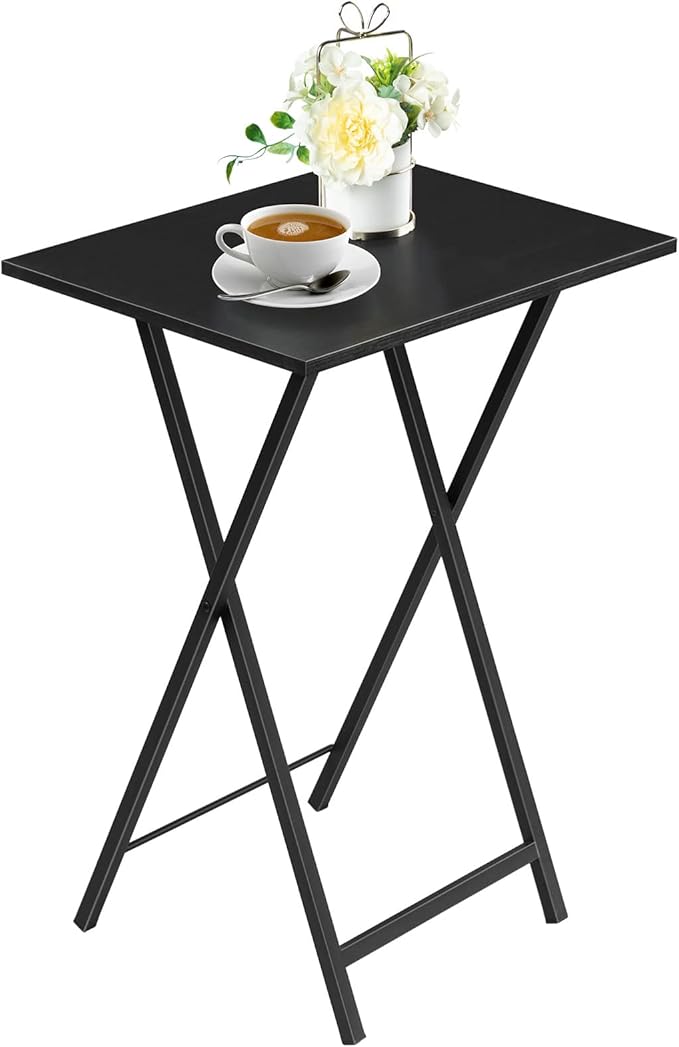 HOOBRO Folding TV Tray Tables, Set of 4 TV Trays with Storage Rack, Industrial Side Table for Eating at Couch, Foldable Snack Table for Small Space, Easy Assembly, Black BK50BZ01