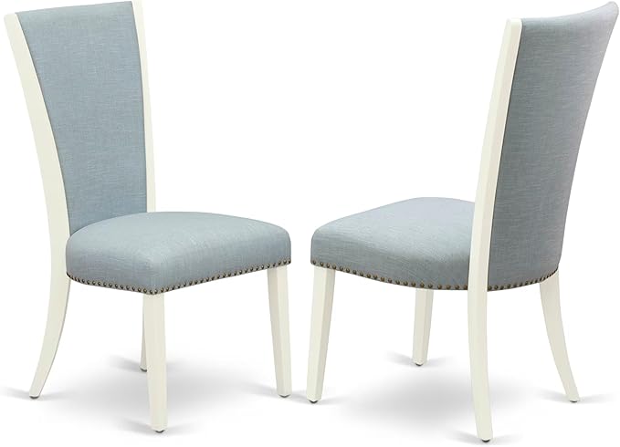East West Furniture DOVE5-LWH-15 5 Piece Dining Table Set Includes a Rectangle Kitchen Table with Butterfly Leaf and 4 Baby Blue Linen Fabric Upholstered Chairs, 42x78 Inch, Linen White