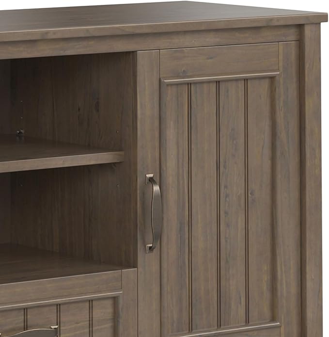 SIMPLIHOME Lev SOLID WOOD 53 Inch Wide Contemporary TV Media Stand in Smoky Brown for TVs up to 60 Inches, For the Living Room and Entertainment Center
