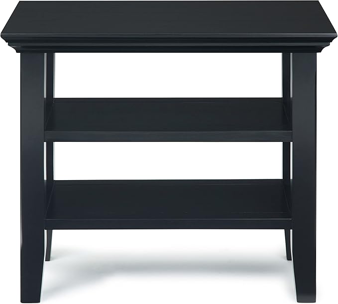 SIMPLIHOME Acadian 14-inch Wide Solid Wood Narrow End Table in Black, Transitional-Style Side Table for Living Room, Bedroom, or Family Room with 2 Open Shelves