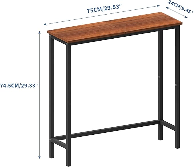 HollyHOME Narrow Console Table, 29.5" Slim Entryway Table, Sofa Stand, Hallway Shelf for Hallway, Bedroom, Living Room, Foyer, Canyon Walnut