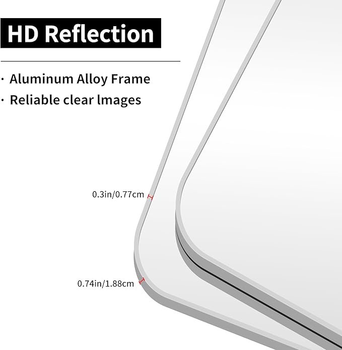 Silver Bathroom Mirror, 42 x 42 Inch Silver Square Mirror, Metal Framed Rectangular Vanity Mirror, Rounded Corner Wall Mounted Mirror for Living Room Bedroom Entryway Hangs Horizontal/Vertical
