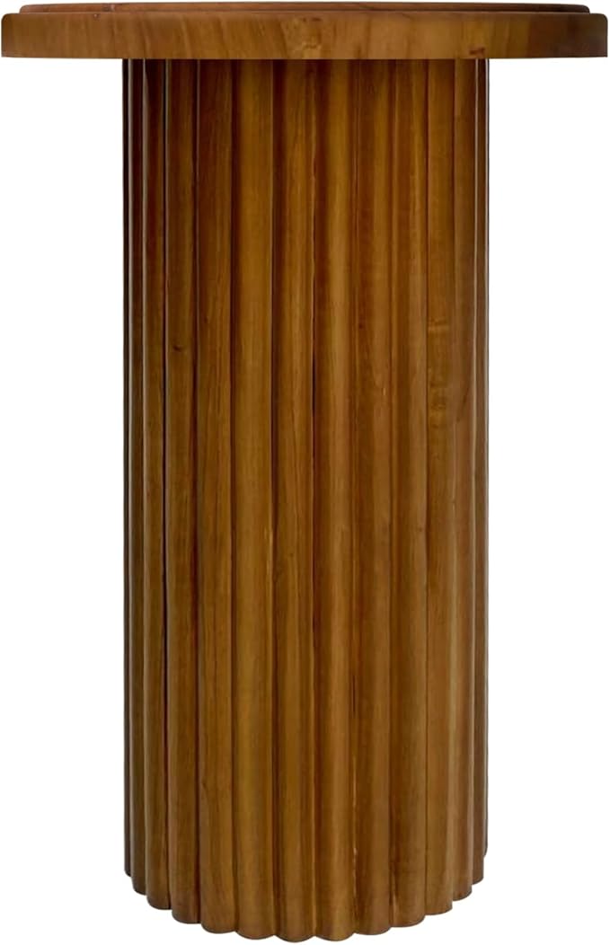 Round Wood Side Table, Fluted Accent Table, Small End Table for Living Room, Bedroom, Fully Assembled