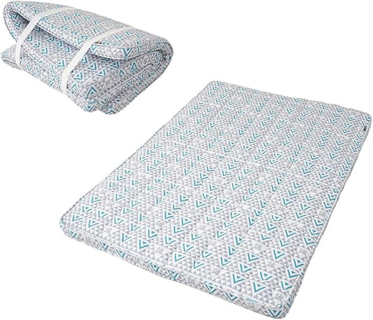 EMOOR Japanese Padded Futon Mattress Machi Full Triangle-Gray (Shinsengumi Makoto), Gusset Foldable Storable Elastic Bands Floor Sleeping Guest Bed Tatami Mat