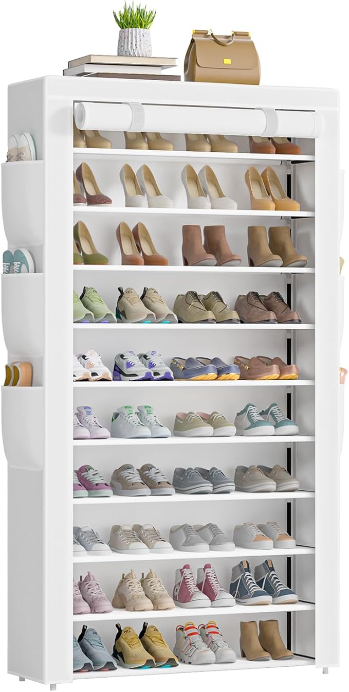 Shoe Rack 10Tier Large Capacity 50-56Pairs Beautiful Tall Shoe Shelf Free Standing Storage Cabinet Entryway Closet