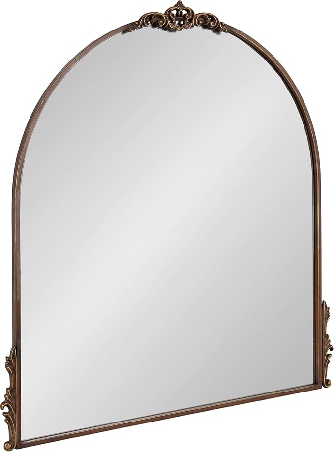 Kate and Laurel Myrcelle Ornate Vintage Arched Mirror, 30 x 32, Bronze, Decorative Wide Arch Mirror for Use as Fireplace Mantel Mirror or Bathroom Mirror for Over Sink
