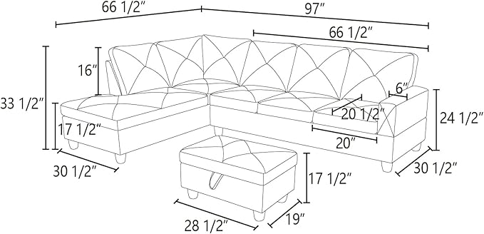 Modern Living Room Furniture Sets with Pillows, Modular Sectional Couches with Chaise Lounge, 4-Seaters L Shape Sofa with Storage Ottoman, for Living Room, Blue