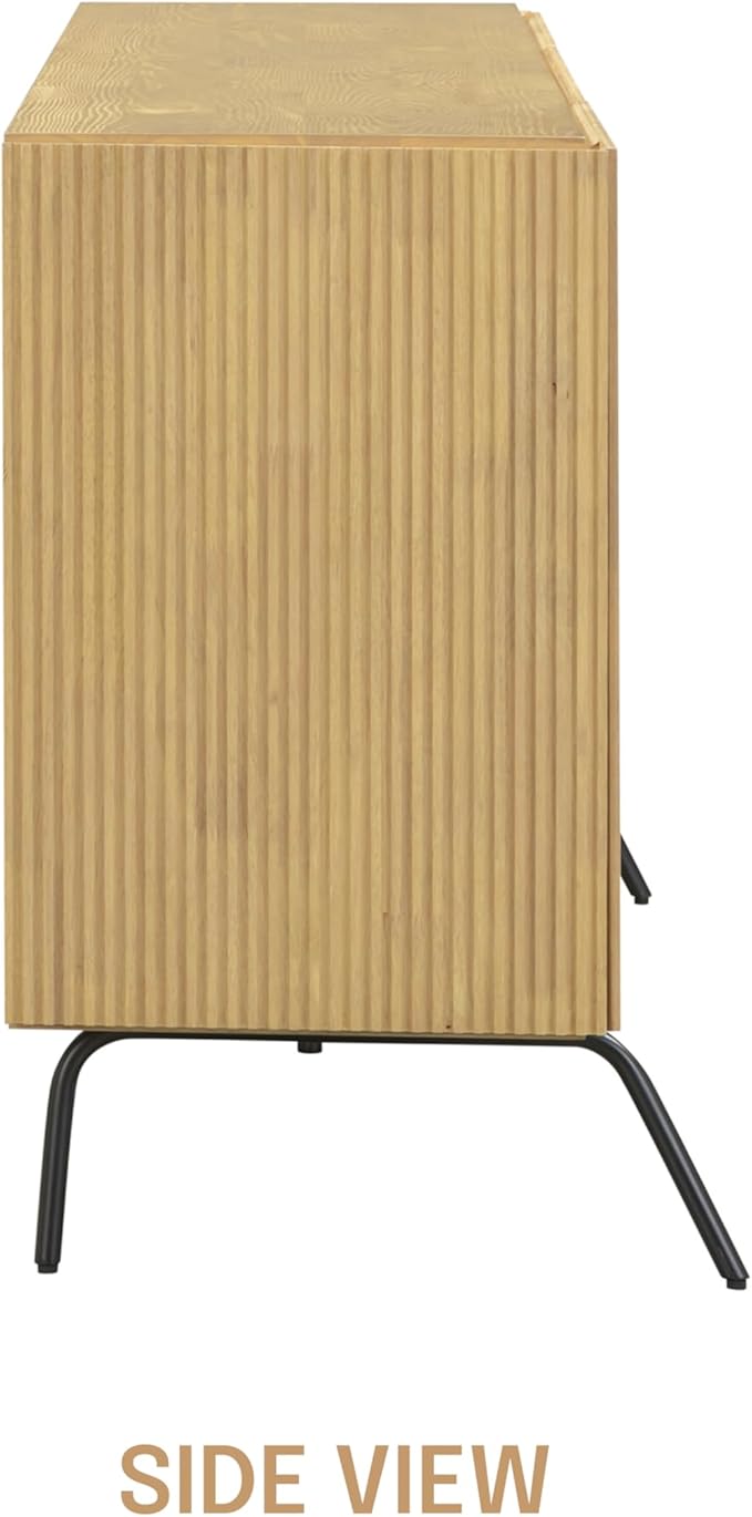 NTC Veil Modern Sideboard with 4 Doors, Buffet Cabinet with Vertical Groove Design and Metal Legs, Storage Cabinet for Living Room, and Hallway, Effortless Assembly, Sand