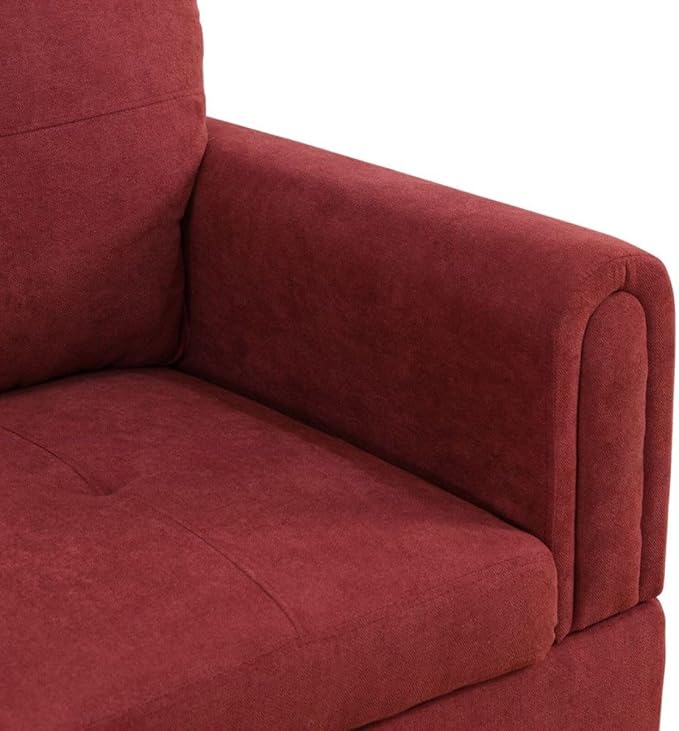 Red L-Shaped 3-Piece Flannel Sofa with Storage Ottoman Set, Sectional Couch Sofa Set for Living Room, Office, Small Space