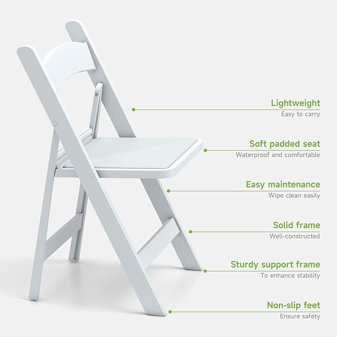 Real Relax White Resin Folding Chairs with Cushion - Comfortable Foldable Plastic Chair - Stackable Chairs with Padded Seats - Indoor/Outdoor Chairs for Events, 600lbs Capacity(60 Pack)