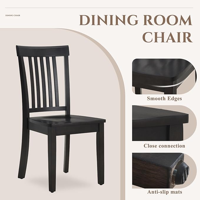 COLAMY Wooden Dining Chairs Set of 4, Spindle High Back Windsor Kitchen Side Chair, Farmhouse Dining Chairs for Kitchen and Dining Room, Dark Brown