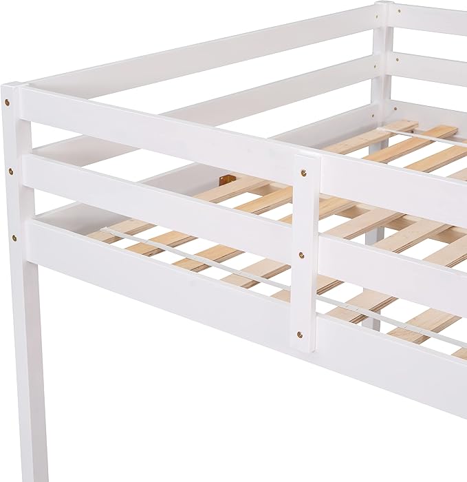 HomSof Full Loft Bed with Guard Rail & Ladder,No Box Spring Needed,Easy Assembly,White
