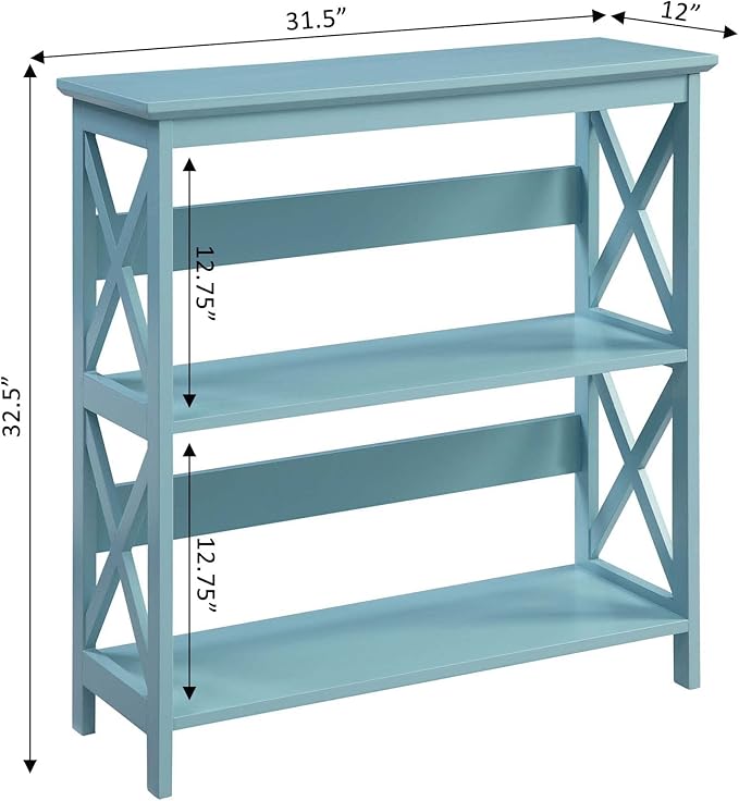 Convenience Concepts Oxford 3 Tier Bookcase, Sea Foam