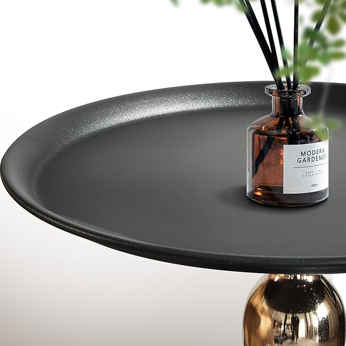 Small Black Round Side Table Pedestal for Small Spaces, Metal Unique End Table for Living Room, Modern Corner Accent Tables Drink Martini Tables