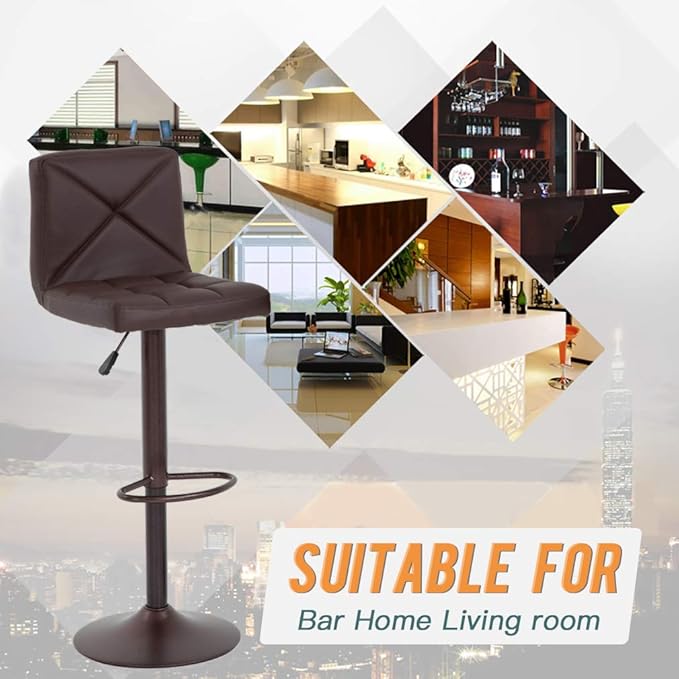 BestOffice Bar Stools Set of 2, PU Leather Swivel Bar Stools Kitchen Counter Height Bar Chairs with Hydraulic Adjustable for Kitchen, Dining Room and Restaurants