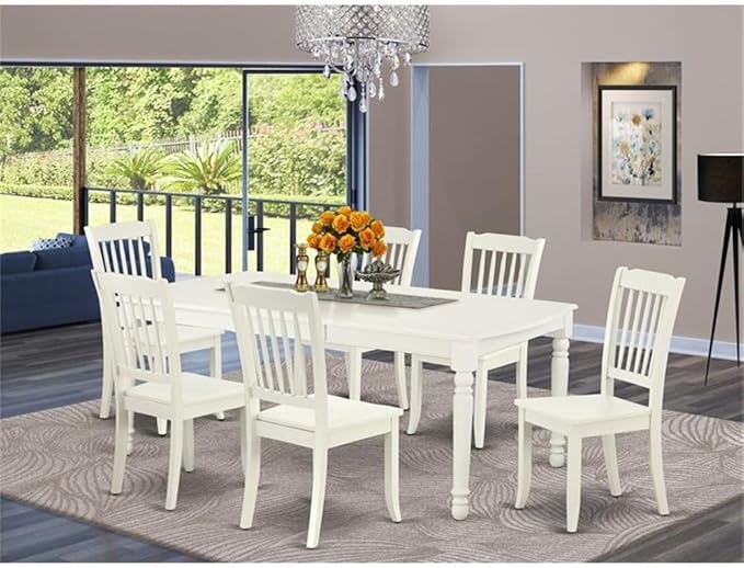 East West Furniture DODA7-LWH-W 7 Piece Modern Dining Table Set Consist of a Rectangle Wooden Table with Butterfly Leaf and 6 Kitchen Dining Chairs, 42x78 Inch, Linen White