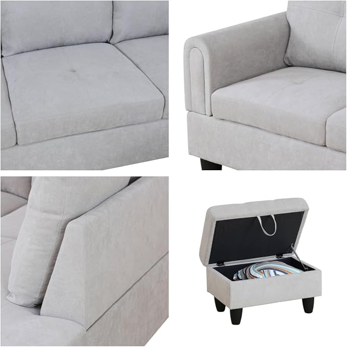 NAYSAYE Sectional Couch with Ottoman Storage, L Shaped Couch Sofa Furniture Sets, Modern Comfy Modular Comfy Sofa for Living Room Bedroom, Office and Apartment, Grey