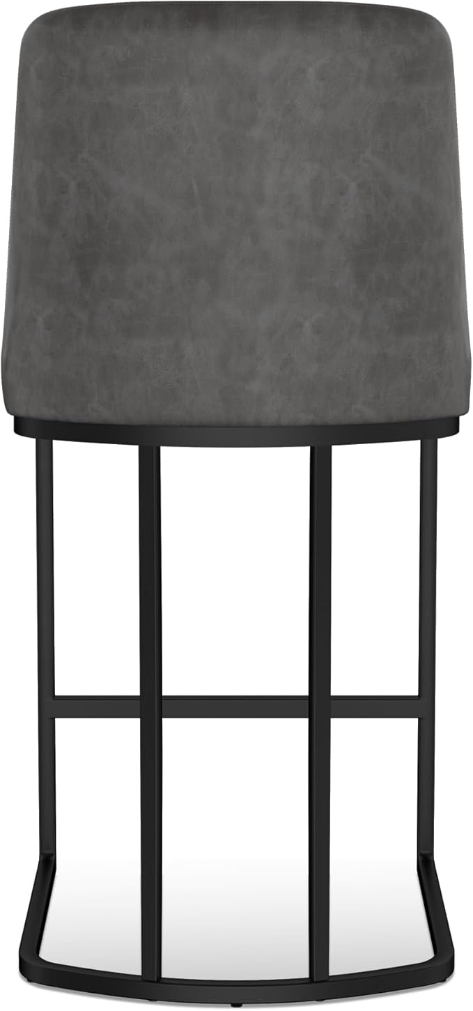 Bar Stools Set of 2, Faux Leather Counter Height Barstools, Upholstered Kitchen Counter Stools with Back and Stitching, 25.6" H Kitchen Island Stools Bar Chair, Metal Framed, Black Grey