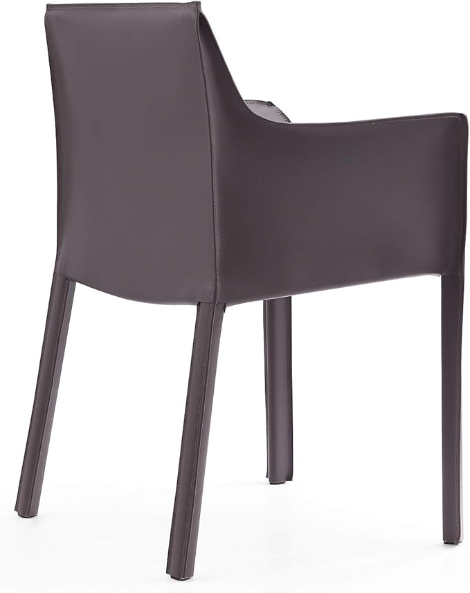 Manhattan Comfort Vogue Modern Faux Leather Dining Chairs, Metal Frame, Comfortable Padded Seat, Fully Assembled Armchair Accent Furniture, Set of 1, Grey
