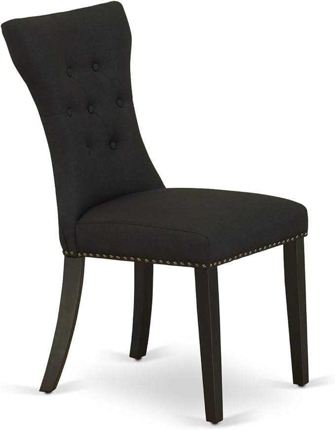 East West Furniture ESGA3-BCH-24 3 Piece Kitchen Table Set for Small Spaces Contains a Round Dining Room Table with Pedestal and 2 Black Linen Fabric Padded Chairs, 30x30 Inch, Black & Cherry