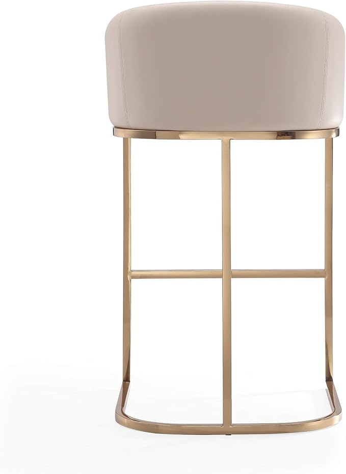 Manhattan Comfort Louvre 30 Inch Mid Century Modern Counter Height Bar Stools - Elegant Faux Leather Padded Seat, Stainless Steel Base with Footrest, Fully Assembled Barstools, Set of 2, Cream