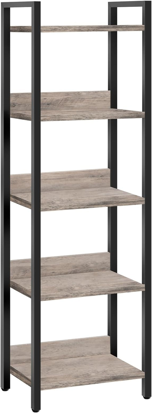 5-Tier Bookshelf, Bookcase, Shelves Organizer for Small Spaces, Storage Shelf Organizer, for Living Room, Bedroom, Study, Balcony, Greige and Black BKHG5501