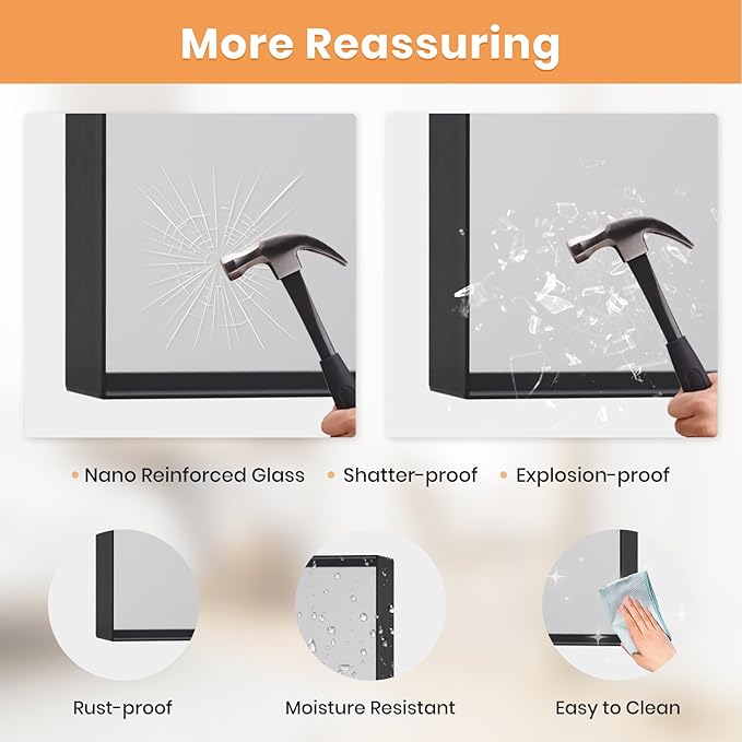 Melodieux Wall Vanity Bathroom Mirror for Over Sink, 30"x48" Rounded Rectangle Metal Deep Frame Wall Mounted Mirror Wall Decor for Living Room Hallway, Black