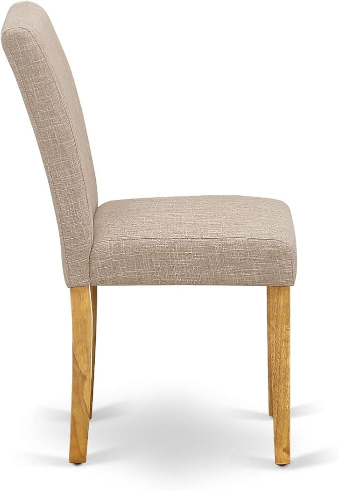 East West Furniture VAAB7-OAK-04 7 Piece Dinette Set Consist of an Oval Dining Room Table with Butterfly Leaf and 6 Light Tan Linen Fabric Upholstered Chairs, 40x76 Inch, Oak