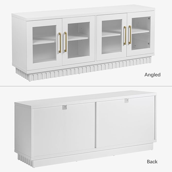 TV Stand for TVs up to 65 Inch, Entertainment Center with Storage Cabinets, Contemporary Modern TV Cabinet Media Console Table with Glass Doors for Living Room Bedroom, Montauk White
