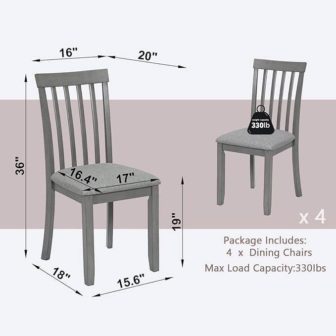 Dining Chairs Set of 4, Modern Kitchen Chair with Linen Upholstered Seat Cushion & Curved Backrest, 36" H Counter Height Dining Side Chairs with Non-Slip Feet Pads for Living Room, Grey