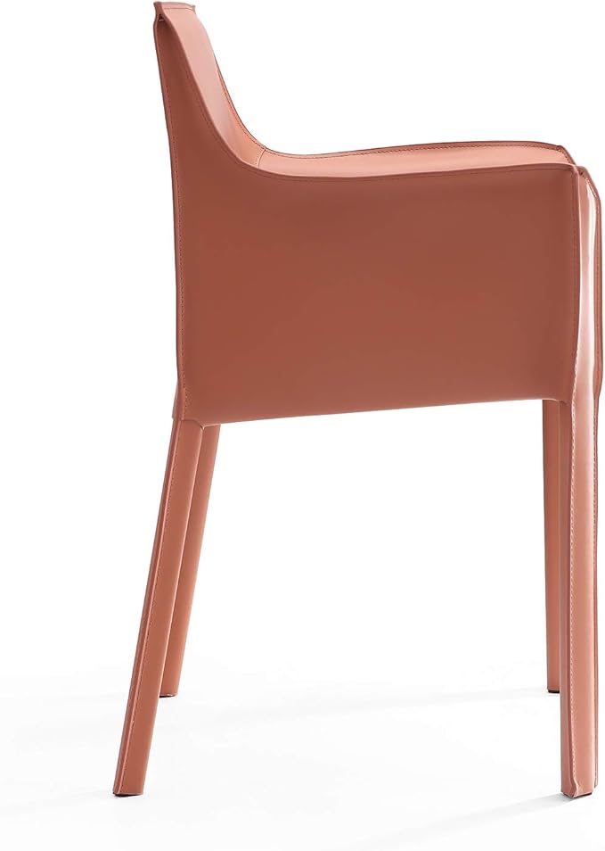 Manhattan Comfort Vogue Modern Faux Leather Dining Chairs, Metal Frame, Comfortable Padded Seat, Fully Assembled Armchair Accent Furniture, Set of 1, Clay