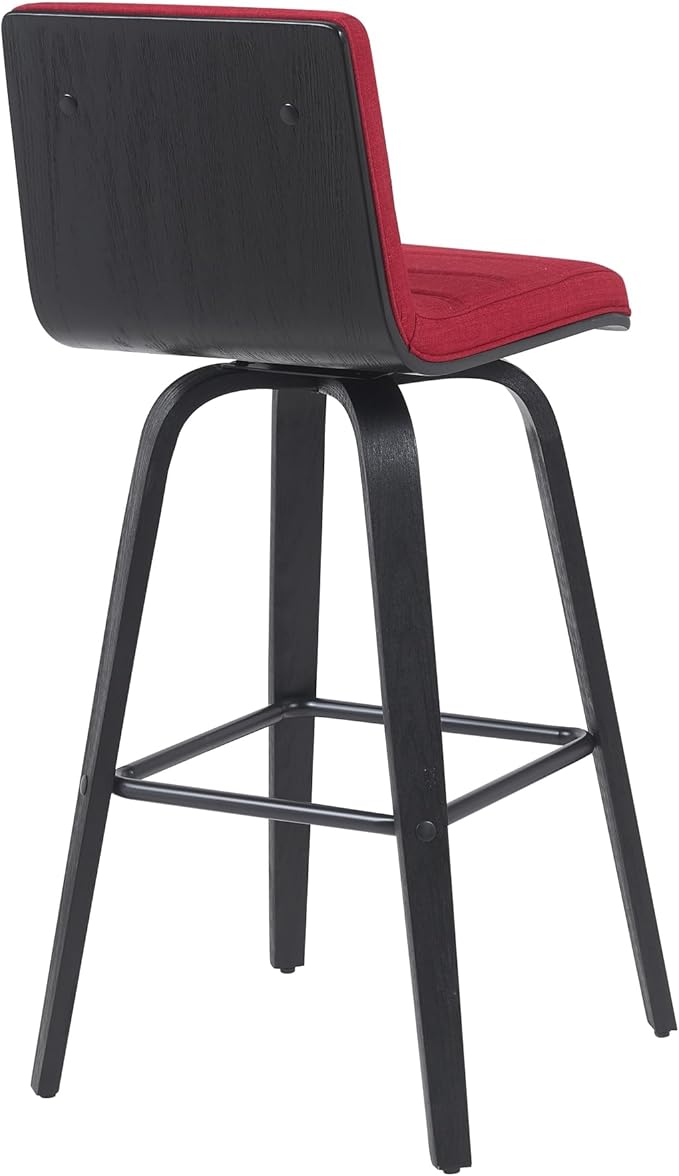 Vienna Modern Swivel Bar Height Stool with Red Upholstered Seat and Brushed Wood Frame Set of 4