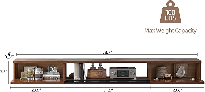 High Gloss Floating TV Stand,78'' Wall Mounted TV Console,Under TV Floating Shelf,Floating TV Cabinet with 3 Doors for Bedroom Living Room(Walnut)