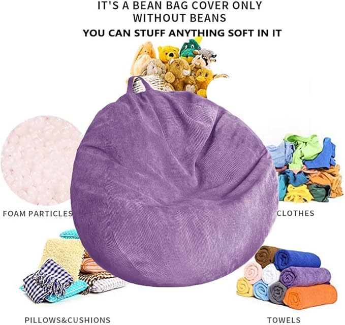 Stuffed Animal Storage Bean Bag Chair Cover - Washable Ultra Soft Corduroy Cover for Organizing Plush Toys or Textile, Sack Bean Bag for Adults, Teens