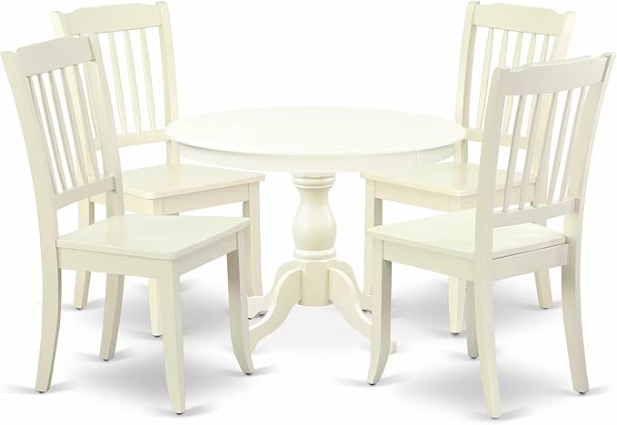 East West Furniture HBDA5-LWH-W 5 Piece Dinette Set for 4 Includes a Round Dining Room Table with Pedestal and 4 Kitchen Dining Chairs, 42x42 Inch, Linen White