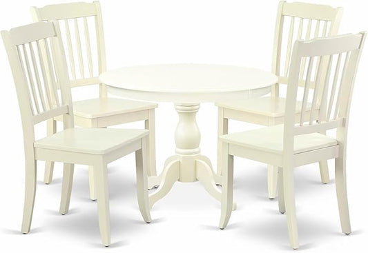 East West Furniture HBDA5-LWH-W 5 Piece Dinette Set for 4 Includes a Round Dining Room Table with Pedestal and 4 Kitchen Dining Chairs, 42x42 Inch, Linen White