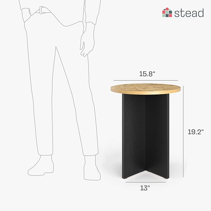 Round Accent Table for Living Room Furniture - 16-Inch Round Top, Burl Wood Veneer & Black Cross Base - Small Side & End Table & Nightstand
