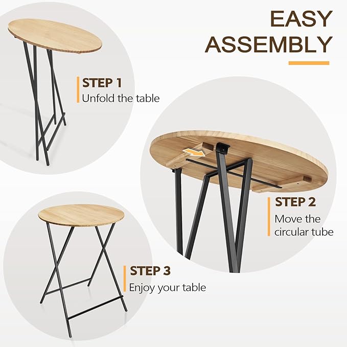 Outdoor Bar Height Table Wood 44.6'' Height, 31.5'' Round Folding Cocktail Tables Wooden Pub Desk, One-Piece Installation Kitchen Dining Table for Patio, Party, Balcony, Backyard, Poolside, Events