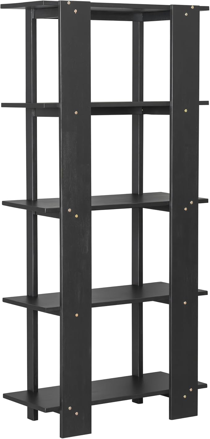 Christopher Knight Home Milio Modern 4 Shelf Bookcase, Acacia Solid Wood Book Organizer with Non-Slip Foot Pads, Sturdy Open Storage Shelf, Big Book Shelf, Floor Standing Unit, 70.20'' Height, Black