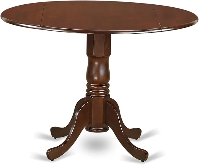 East West Furniture DLIP5-MAH-W 5 Piece Dining Room Furniture Set Includes a Round Kitchen Table with Dropleaf and 4 Dining Chairs, 42x42 Inch, Mahogany