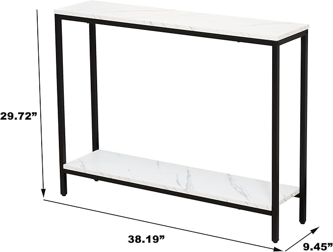 loglus Console Table for Entryway, Faux Marble MDF Sofa Table with Golden Frame (Double Layer, Black Frame)