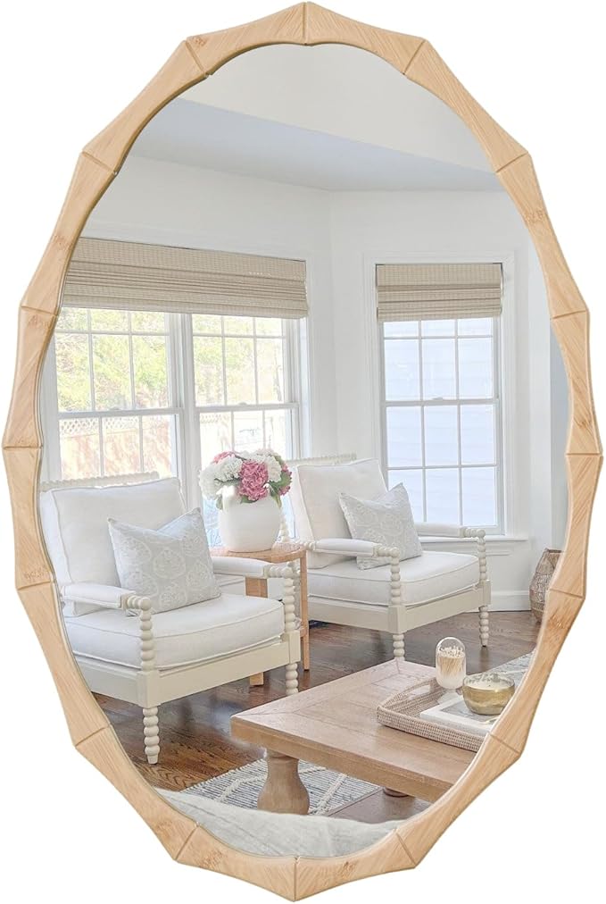 sawsile 20x30'' Rustic Oval Wood Mirror,Decorative Farmhouse Oval Mirrors,Bamboo Vanity Nature Mirrors for Bedroom, Bathroom, Living Room,or Entryway