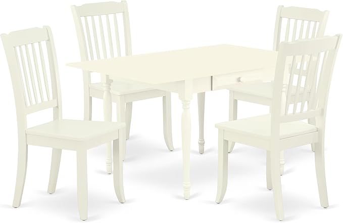 East West Furniture MZDA5-LWH-W 5 Piece Dining Table Set for 4 Includes a Rectangle Kitchen Table with Dropleaf and 4 Dining Room Chairs, 36x54 Inch, Linen White